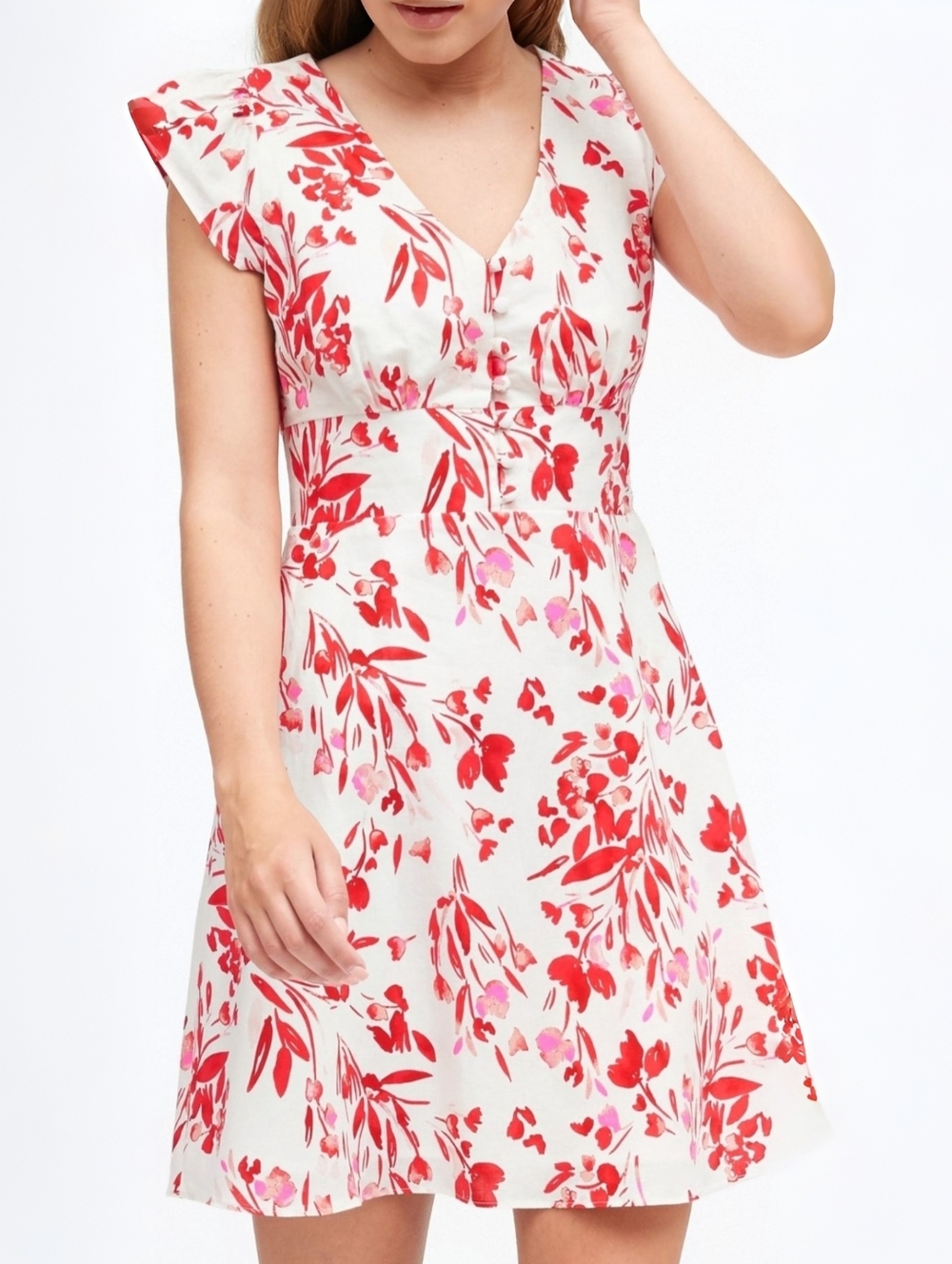 Banana Republic Coral Spring Linen Cotton Mini Dress with Floral Print Size 0